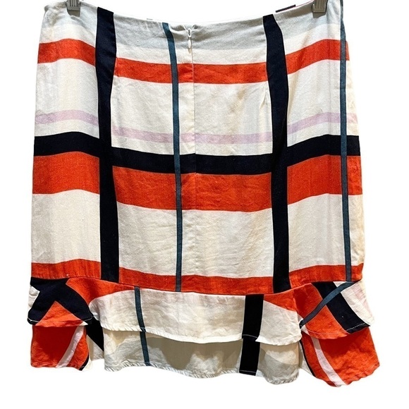 Ann Taylor Picnic Striped Linen Skirt w/Flounce Hem Ivory & Red Orange Sz 8 - Picture 6 of 12
